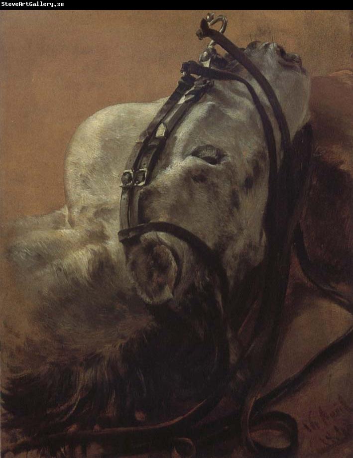 Adolph von Menzel Euine Study,Recumbent Head in Harness